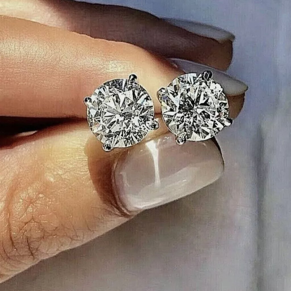 4 Ct Round Cut Diamond Earrings 14k White Gold Gra Certified 4 Ct Round Cut Diamond Earrings 14k White Gold Gra Certified